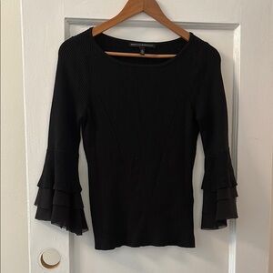 White House Black Market Black Fitted Ruffled sweater